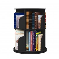 2 Tier 360° Rotating Stackable Shelves Bookshelf Organizer (Black) -Intexca
